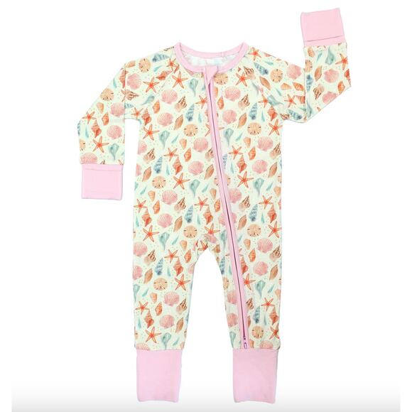 Emerson and Friends Sandy Seashells Bamboo Convertible Baby Pajamas Size 3-6 - Picture 1 of 4